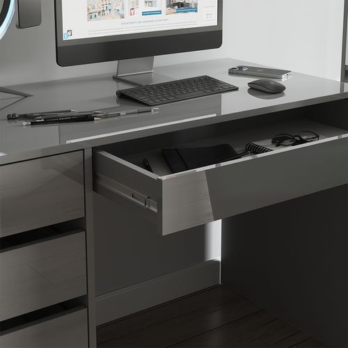 Bureau Sherry 57918 Gris Haute Brillance 55x120cm Avec Tiroirs