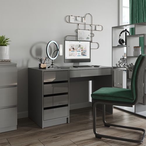Bureau Sherry 57918 Gris Haute Brillance 55x120cm Avec Tiroirs