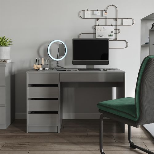 Bureau Sherry 57918 Gris Haute Brillance 55x120cm Avec Tiroirs