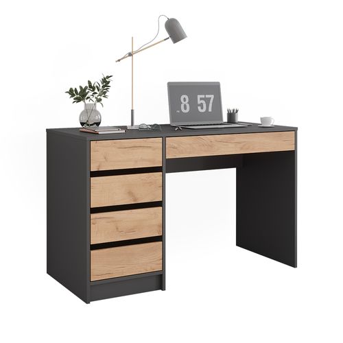 Bureau Sherry 57923 Anthracite/chêne Doré 55x120cm Avec Tiroirs