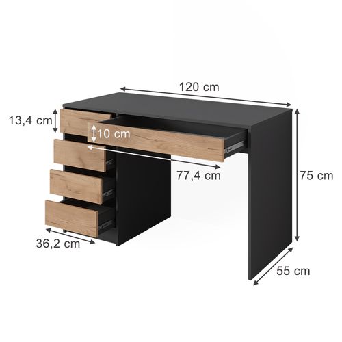 Bureau Sherry 57923 Anthracite/chêne Doré 55x120cm Avec Tiroirs