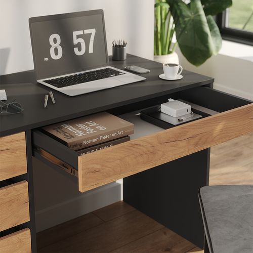 Bureau Sherry 57923 Anthracite/chêne Doré 55x120cm Avec Tiroirs