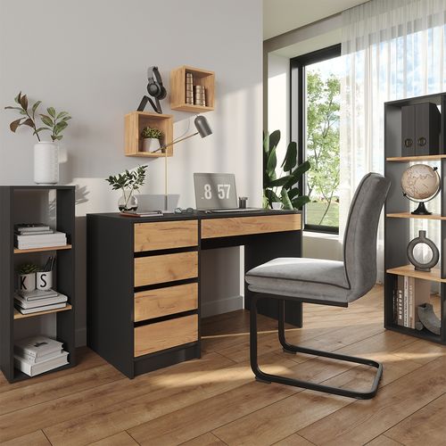 Bureau Sherry 57923 Anthracite/chêne Doré 55x120cm Avec Tiroirs