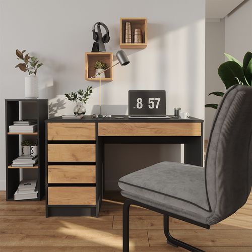 Bureau Sherry 57923 Anthracite/chêne Doré 55x120cm Avec Tiroirs