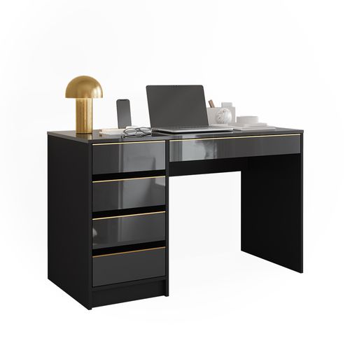 Bureau Sherry 57921 Noir Haute Brillance 55x120cm Avec Tiroirs