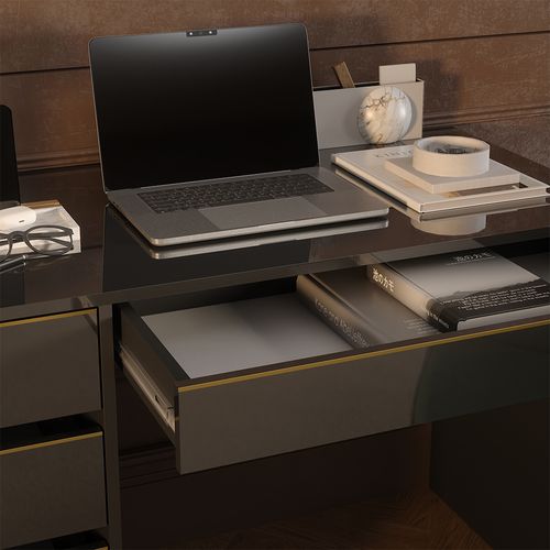 Bureau Sherry 57921 Noir Haute Brillance 55x120cm Avec Tiroirs