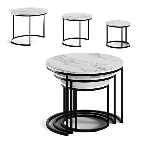 Set De Tables Basses Montreal 57928 Blanc/noir 55x55cm 3 Pièces