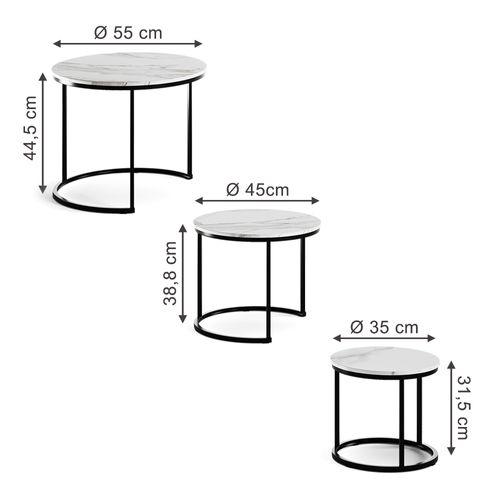 Set De Tables Basses Montreal 57928 Blanc/noir 55x55cm 3 Pièces