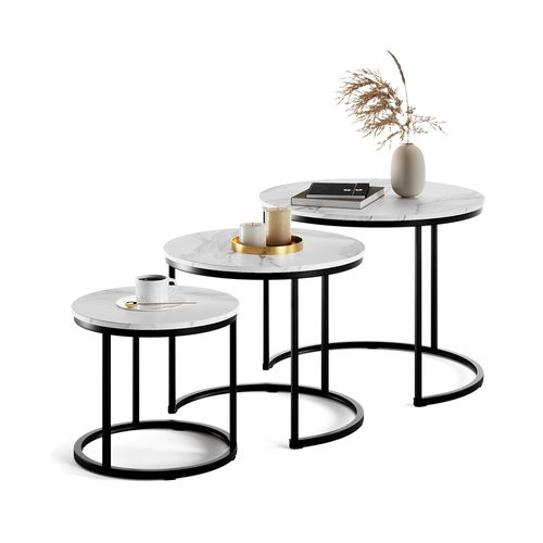 Set De Tables Basses Montreal 57928 Blanc/noir 55x55cm 3 Pièces