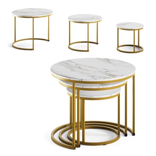Set De Tables Basses Montreal 57935 Blanc/or 55x55cm 3 Pièces