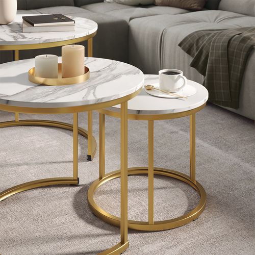 Set De Tables Basses Montreal 57935 Blanc/or 55x55cm 3 Pièces
