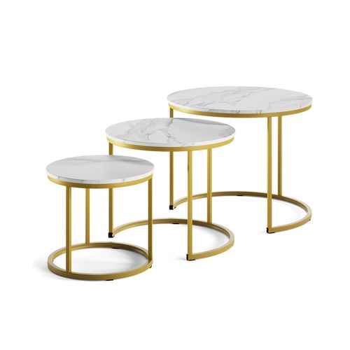 Set De Tables Basses Montreal 57935 Blanc/or 55x55cm 3 Pièces