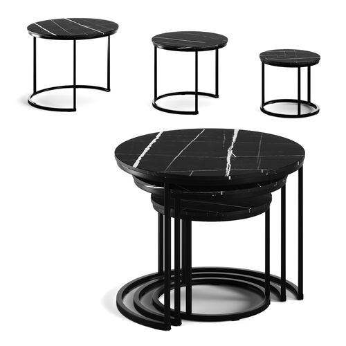 Ensemble Table Basse Montreal 57936 Marbre Noir 55x55cm 3 Pièces