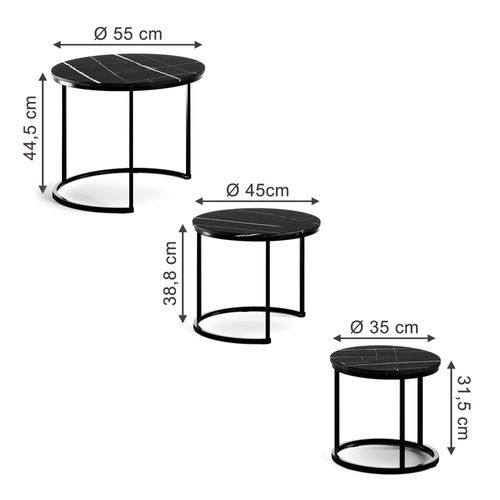 Ensemble Table Basse Montreal 57936 Marbre Noir 55x55cm 3 Pièces