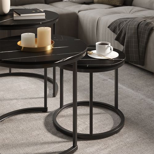 Ensemble Table Basse Montreal 57936 Marbre Noir 55x55cm 3 Pièces