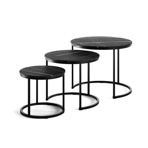 Ensemble Table Basse Montreal 57936 Marbre Noir 55x55cm 3 Pièces
