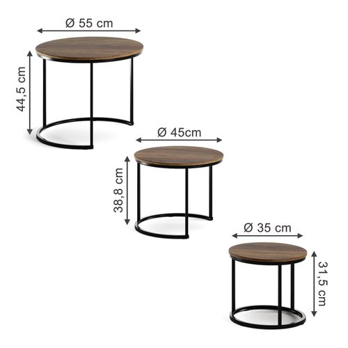 Set De Tables Basses Montreal 57937 Bois 55x55cm 3 Pièces