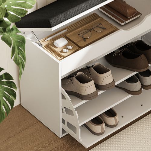 Banc Pour Chaussures Solino 57939 Blanc/noir 90x50cm Avec Siège