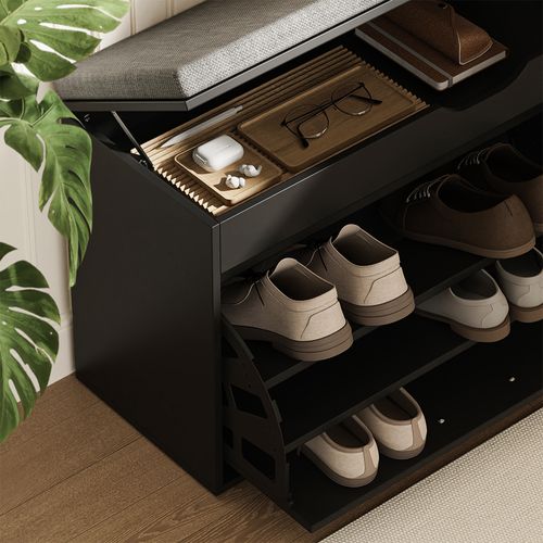 Banc Pour Chaussures Solino 57940 Noir/gris 90x50cm Avec Siège