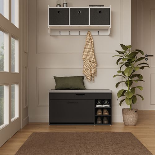 Banc Pour Chaussures Solino 57940 Noir/gris 90x50cm Avec Siège