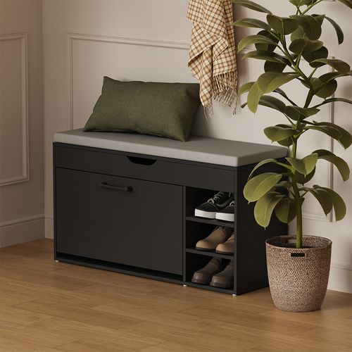 Banc Pour Chaussures Solino 57940 Noir/gris 90x50cm Avec Siège