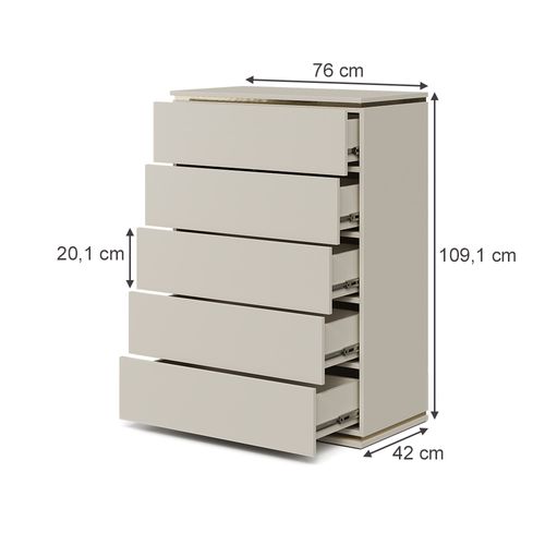 Commode Avec Tiroirs Linette 57966 Cachemire 76x109.1cm Avec 5 Tiroirs