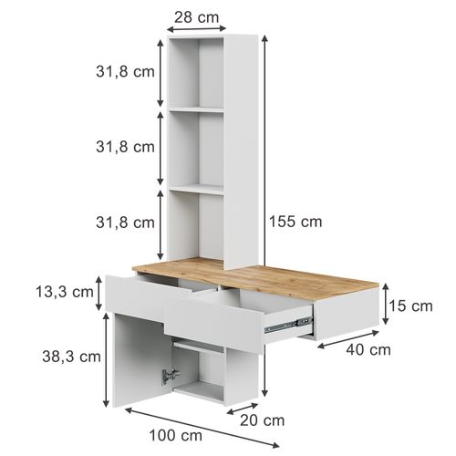 Coiffeuse Melora 57981 Blanc/chêne 100cm
