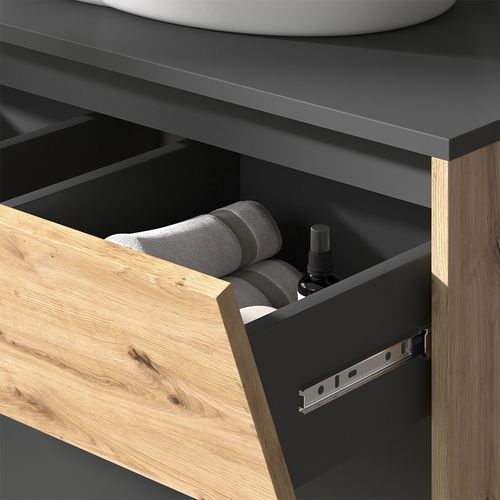 Meuble Sous Vasque Simple Edelin, Anthracite/artisan, 80x50cm Avec 2 Tiroirs