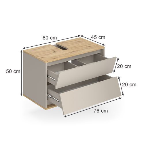 Meuble Sous Vasque Simple Edelin, Cachemire, 80x50cm Avec 2 Tiroirs