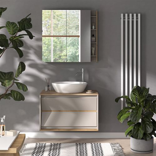 Meuble Sous Vasque Simple Edelin, Cachemire, 80x50cm Avec 2 Tiroirs