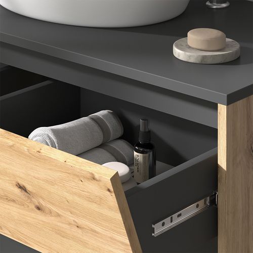 Meuble Sous Vasque Simple Edelin, Anthracite/artisan, 100x50cm Avec 2 Tiroirs