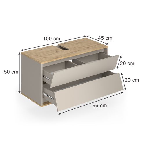 Meuble Sous Vasque Simple Edelin, Cachemire, 100x50cm Avec 2 Tiroirs