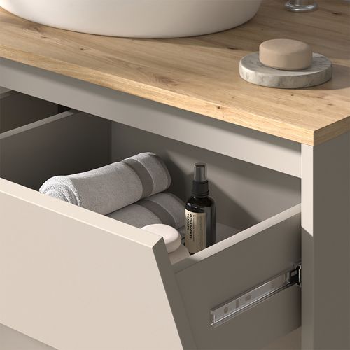 Meuble Sous Vasque Simple Edelin, Cachemire, 100x50cm Avec 2 Tiroirs