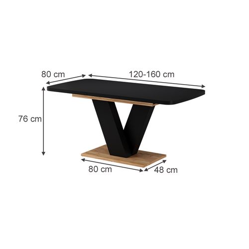 Table De Salle à Manger Fenaro 57999 Noir/chêne 120x80cm Extensible