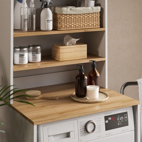 Armoire Machine à Laver Viktor 58027 Blanc/artisan 66x88.2cm 2 Pièces Avec Étagère