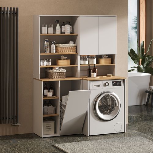 Armoire Machine à Laver Viktor 58027 Blanc/artisan 66x88.2cm 2 Pièces Avec Étagère