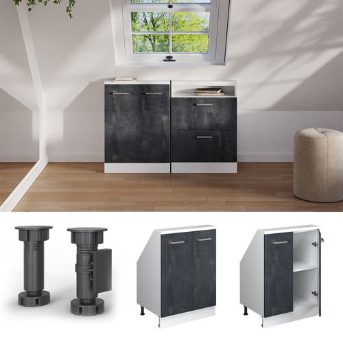 Meuble Sous Pente R-line 58047 Béton Noir 60cm Avec 2 Portes