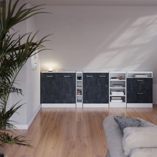 Meuble Sous Pente R-line 58047 Béton Noir 60cm Avec 2 Portes