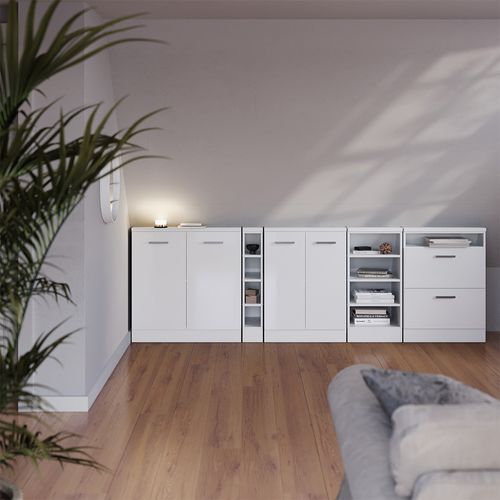Meuble Sous Pente R-line 58051 Blanc Haute Brillance 60cm Avec 2 Portes