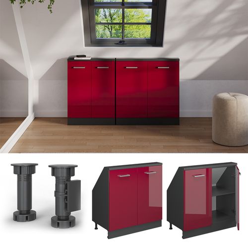 Meuble Sous Pente R-line 58059 Rouge Brillant 80cm Avec 2 Portes