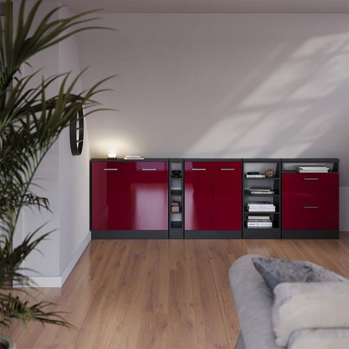 Meuble Sous Pente R-line 58059 Rouge Brillant 80cm Avec 2 Portes