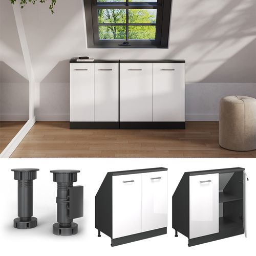 Meuble Sous Pente R-line 58064 Blanc Haute Brillance 80cm Avec 2 Portes