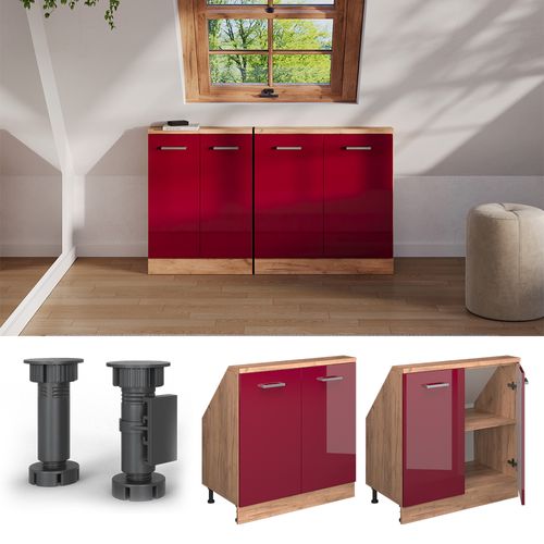 Meuble Sous Pente R-line 58072 Rouge Brillant 80cm Avec 2 Portes