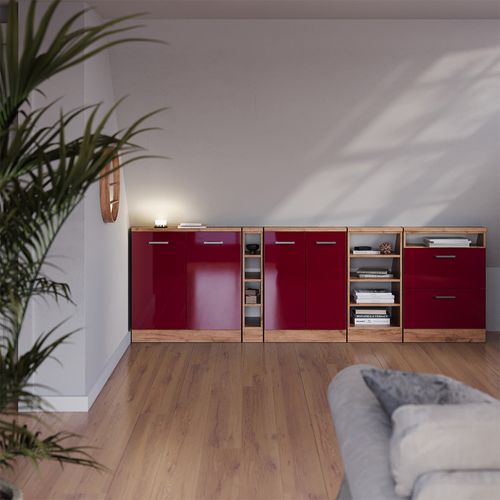 Meuble Sous Pente R-line 58072 Rouge Brillant 80cm Avec 2 Portes