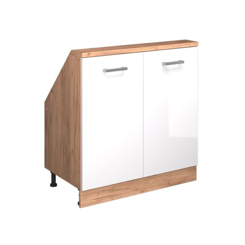 Meuble Sous Pente R-line 58077 Blanc Haute Brillance 80cm Avec 2 Portes