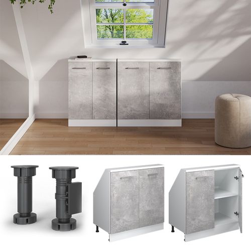 Meuble Sous Pente R-line 58082 Béton 80cm Avec 2 Portes