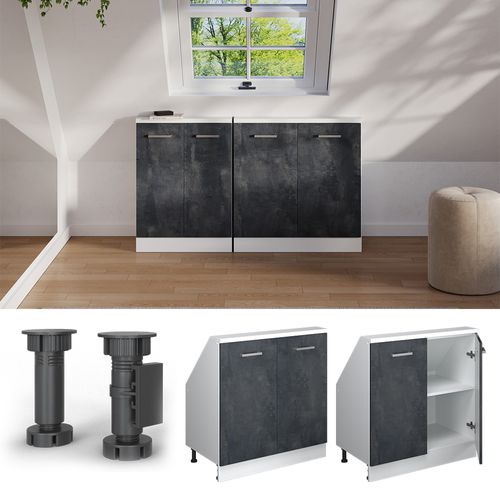 Meuble Sous Pente R-line 58086 Béton Noir 80cm Avec 2 Portes