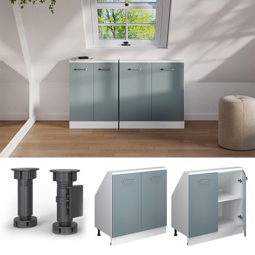 Meuble Sous Pente R-line 58087 Bleu-gris 80cm Avec 2 Portes