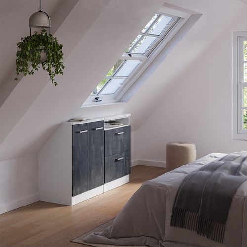 Meuble Sous Pente R-line 58125 Béton Noir 120cm Lot De 2