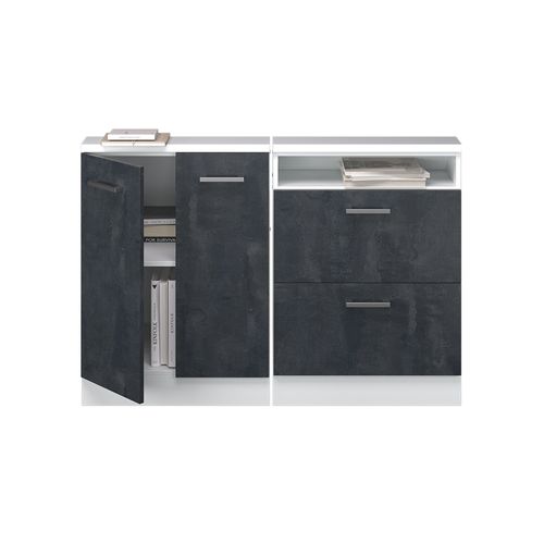 Meuble Sous Pente R-line 58125 Béton Noir 120cm Lot De 2